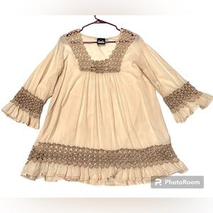 Coastal Cowgirl Noelle Beige & Cream Lace Crochet BOHO Hippie Peasant Blouse XXL